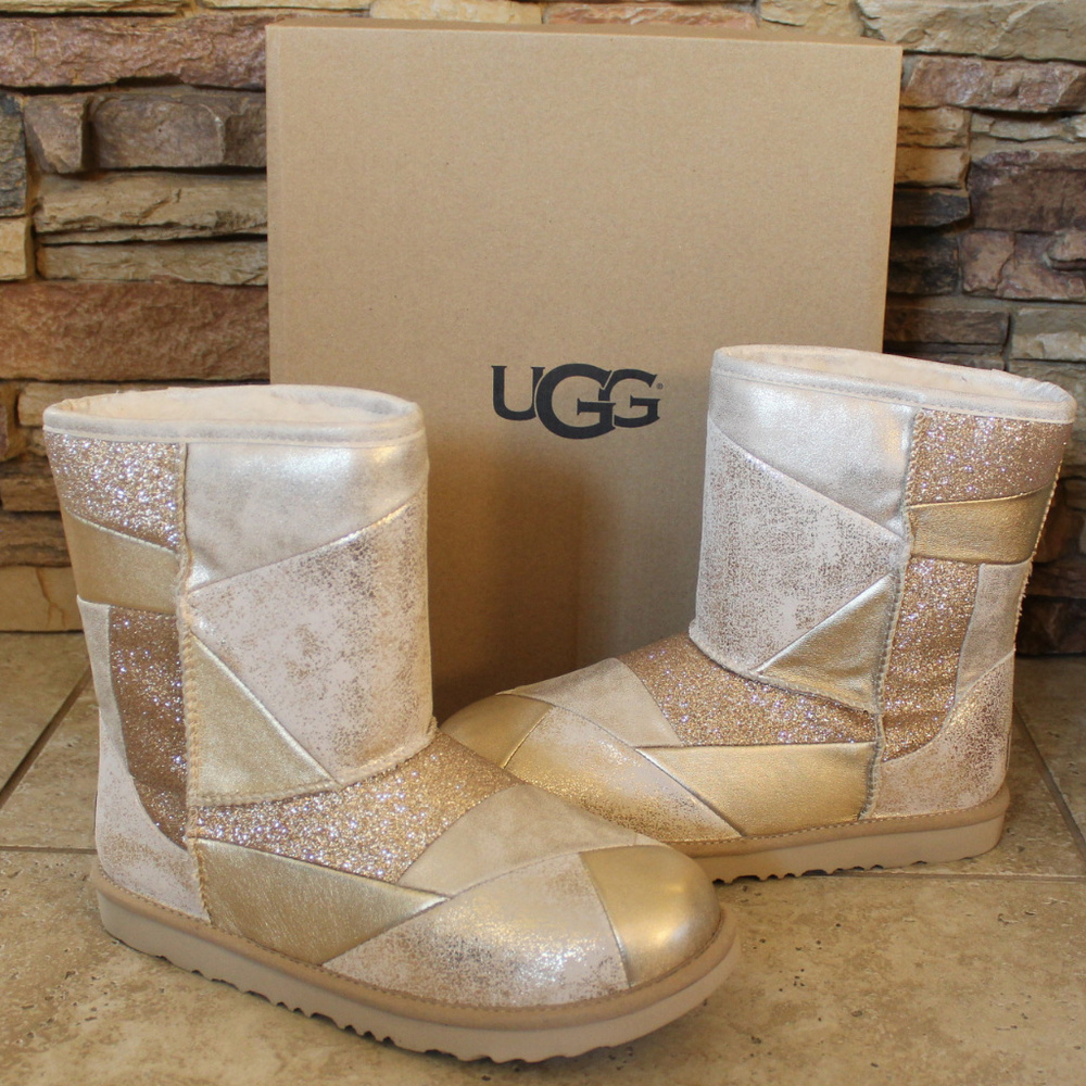 UGG LEATHER PATCHWORK BOOTS GIRLS GOLD